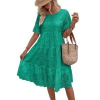 Sencillo e informal, largo, de cintura alta, a la moda, de verano a media pantorrilla, estilo festivo, algodón puro ahuecado, nuevo - details 10