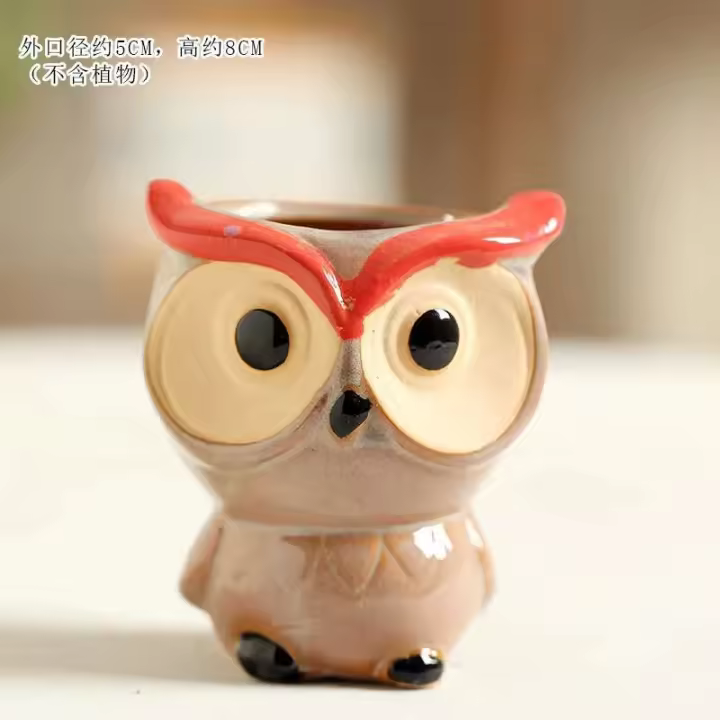 Búho cerámico jugoso en forma de búho mini animal ETA, planta de cactus ETA para decoración de jardín y oficina - 1