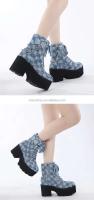 Dropshipping logo moda denim tacón grueso mujeres, botines con cordones de talla grande para mujer - details 6