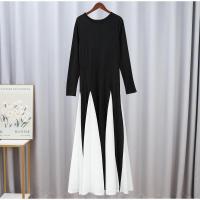 Vestidos largos elegantes de retazos en blanco y negro, vestido ajustado de manga larga con cuello redondo a la moda para mujer, batas de fiesta de noche para mujer - details 0