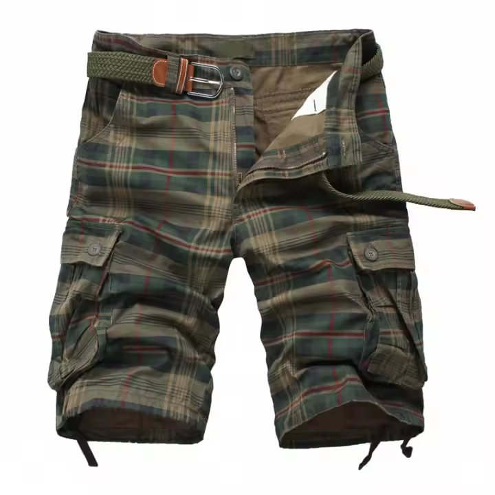 Pantalones Medios Para Hombre Algodón Cómodo Verano Deportes Al Aire Libre Playa Estilo Safari Tren Plaid Corte Regular Talla Grande - 1