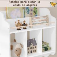 Estantería de Pared para Niños Librería Flotante con 3 Compartimentos y 4 Ganchos de Pomo Blanco - details 6