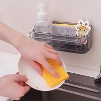 Escurridor de fregadero de cocina sin perforaciones, soporte para esponja con ventosa montada en la pared, impermeable, ahorro de espacio, organización de cocina a prueba de polvo - details 5