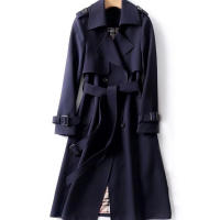 Gabardina de doble botonadura para mujer, abrigo clásico con solapa, abrigo ajustado con cinturón - details 10