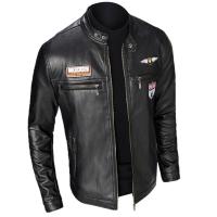 Chaqueta de Cuero Delgada de Moda para Hombres Estampado Personalizado, Abajo de Cremallera, Impresión de Otoño-Invierno - details 5