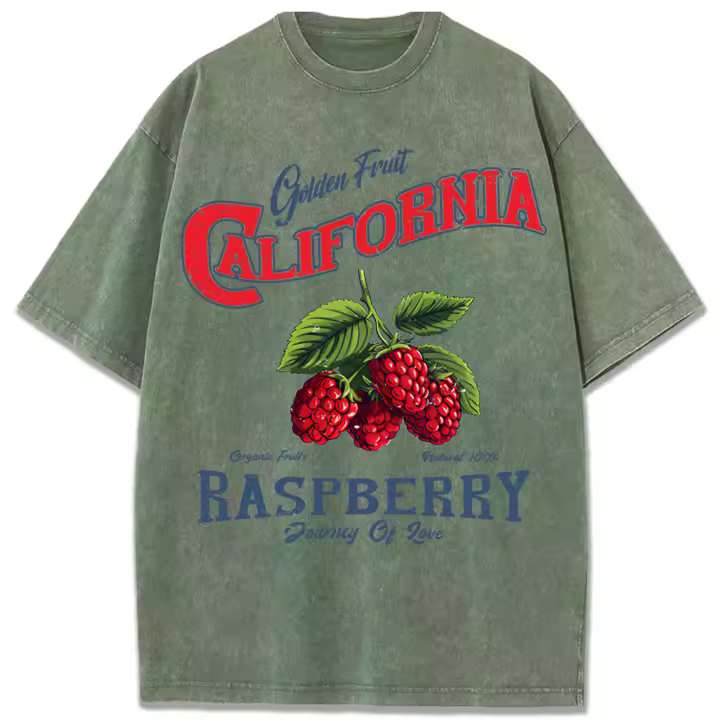 Camisetas lavadas con estampado de California Raspberry Journey Of Love, camiseta informal de algodón para mujer, Tops de verano Y2K, ropa holgada con cuello redondo - 1