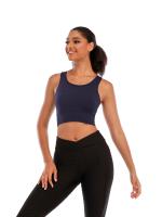 Top corto de manga corta para mujer, camisa deportiva de Yoga, Color Azul Marino - details 3