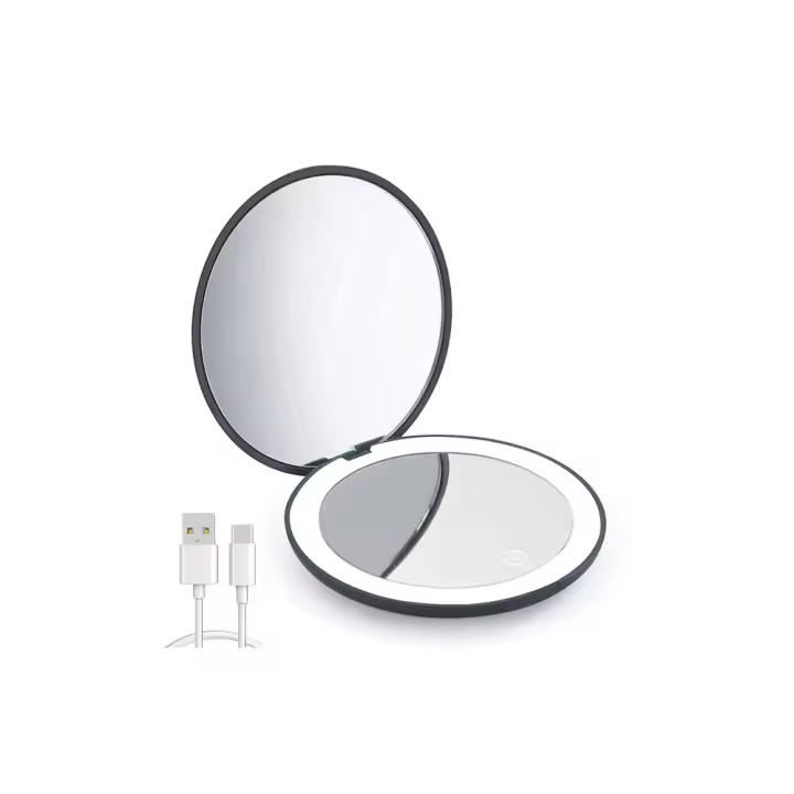 Espejo de Maquillaje LED Portátil Recargable 1x/10x Lupa Intensidad Variable para Viajes - 1