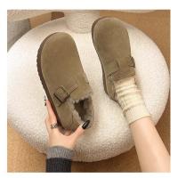 Chanclas de mujer de piel con puntera redonda para exterior Casual Suede Slippers, Otoño/Invierno 2025 - details 20