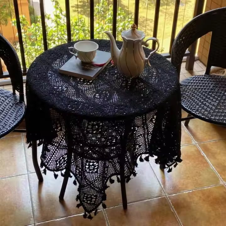 Gancho de ganchillo de algodón cuadrado rural tejido a mano, pasillo de balcón de dormitorio, mesa redonda de fiesta de té, mantel de tela de piano, mantel - 1