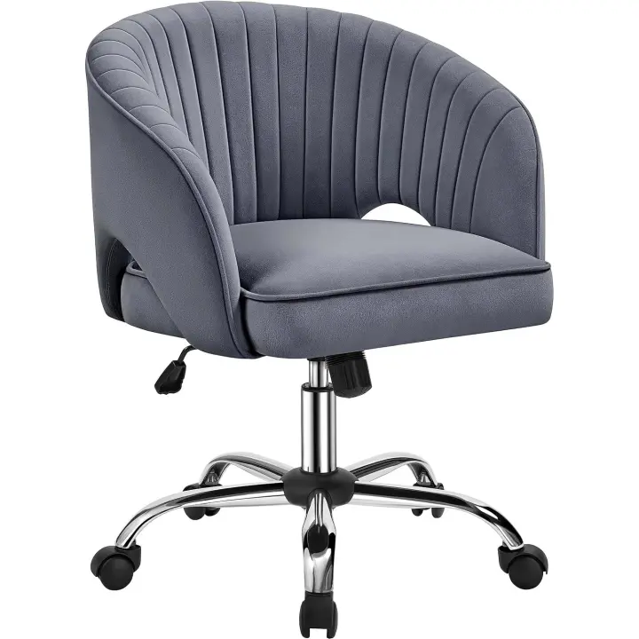 Rudas Giratorias 360 °    con Función Inclinación Sillon Trabajo Altura Ajustable Tapizada Terciopelo Gris Oscuro - 1