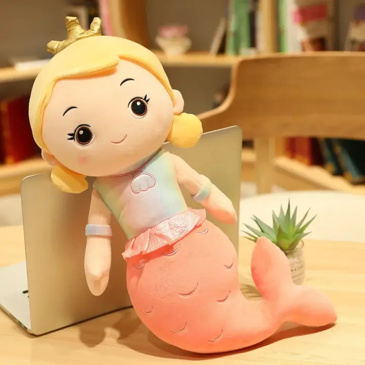 Hermosa Corona de Dibujos Animados Juguete de Peluche de Sirena Muñeco de Sirenita de Peluche - 1