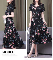 Nueva moda Casual 2024 vestidos elegantes de verano para mujeres cuello redondo estampado Vintage Vestido de manga corta ropa suelta de mujer - details 15