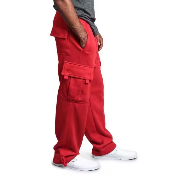 Nueva ropa de trabajo con múltiples bolsillos para hombres, pantalones atados a la pierna informales cepillados para hombres - 1