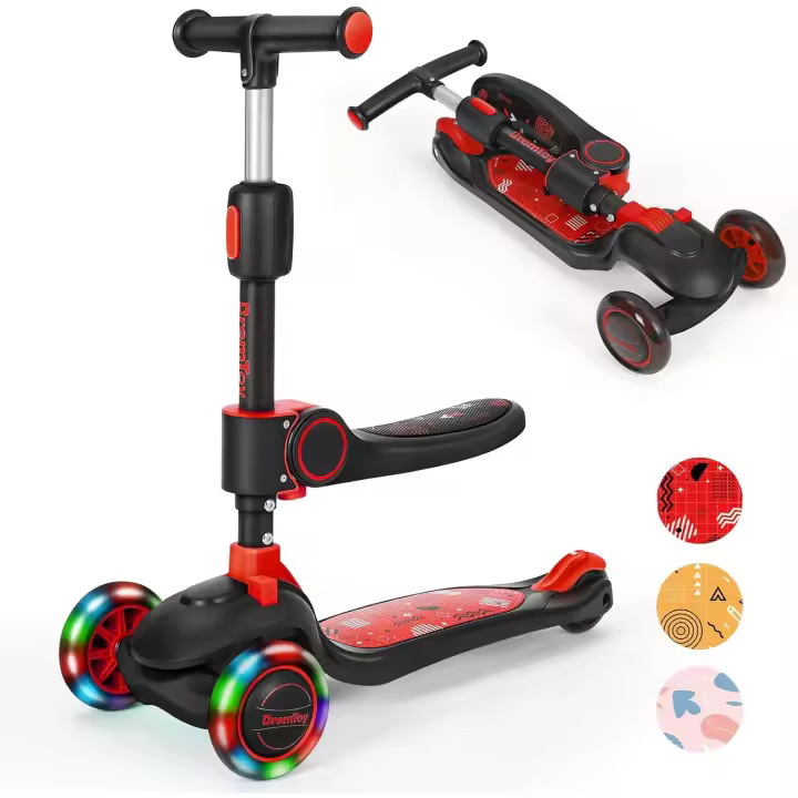 para Niños 2 Años con Asiento, Scooter 3 Ruedas LED Parpadeantes, Patinete Niños Plegable con Altura Ajustable de 2 a 8 años, Carga Máxima de 50 kg - 1