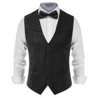 Chaleco de traje de cuero de gamuza para hombre, chaleco informal occidental con cuello en V, solapa con botones a presión, chaqueta sin mangas - details 2