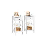 Mesillas de Noche Vintage 2pcs Mesitas con Cajón y Estante 40x30x55cm Blanco Satinado - details 10