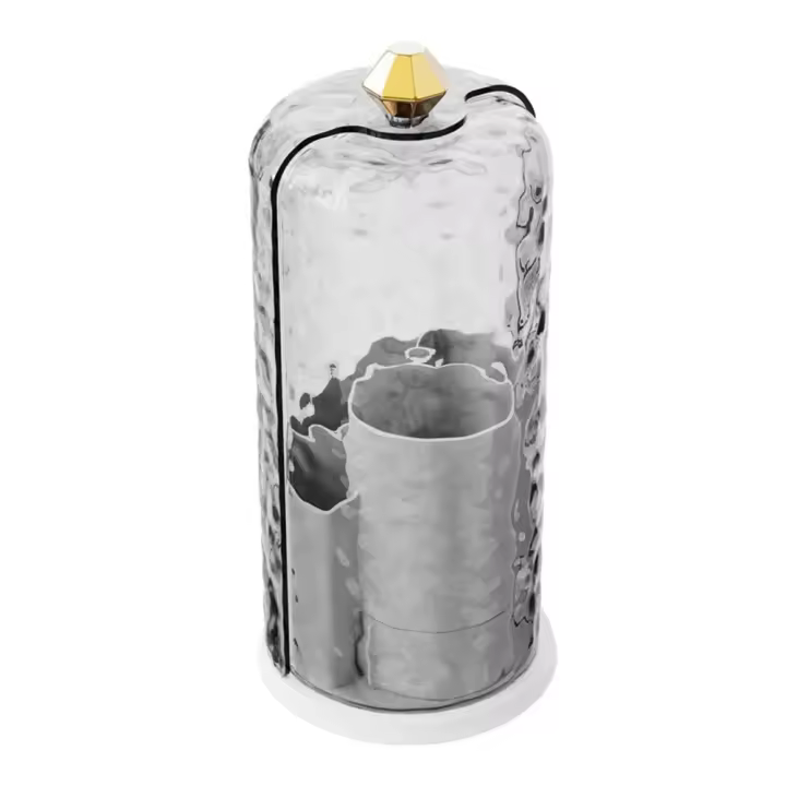 Soporte de cepillo de maquillaje giratorio de 360 ° de plástico, caja de almacenamiento de cosméticos a prueba de polvo de gran capacidad con tapa, organizador de maquillaje, vanidad - 1