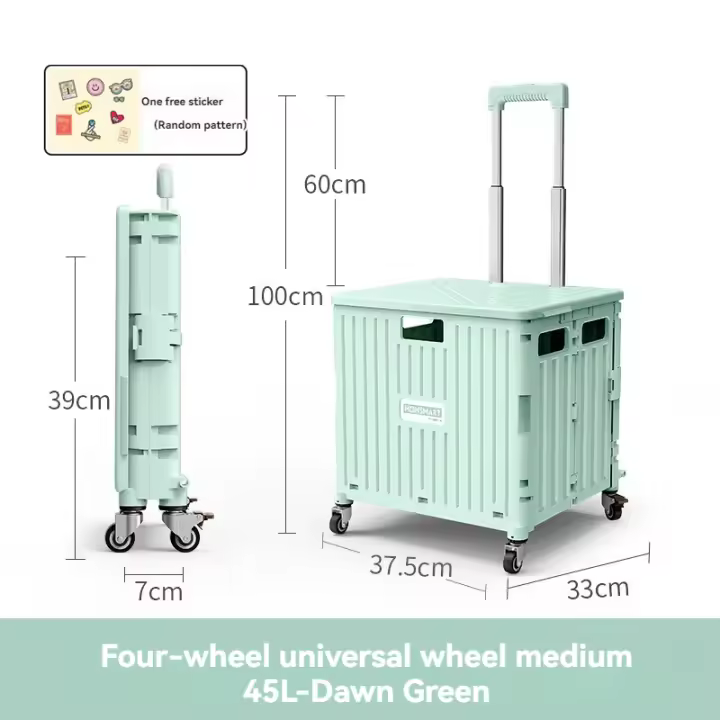 Carrito de Utilidad Plegable Portátil Caja de Herramientas con Tapa Cesta para Compras con 4 Ruedas Giratorias Ideal para Compras, Oficina, Viajes, Acampar - 1