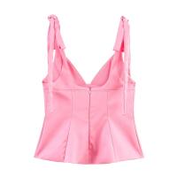 PB&ZA2025-top con tirantes y cuello en V informal, estilo sencillo, textura satinada decorada con lazo, novedad de verano, ropa para mujer - details 3