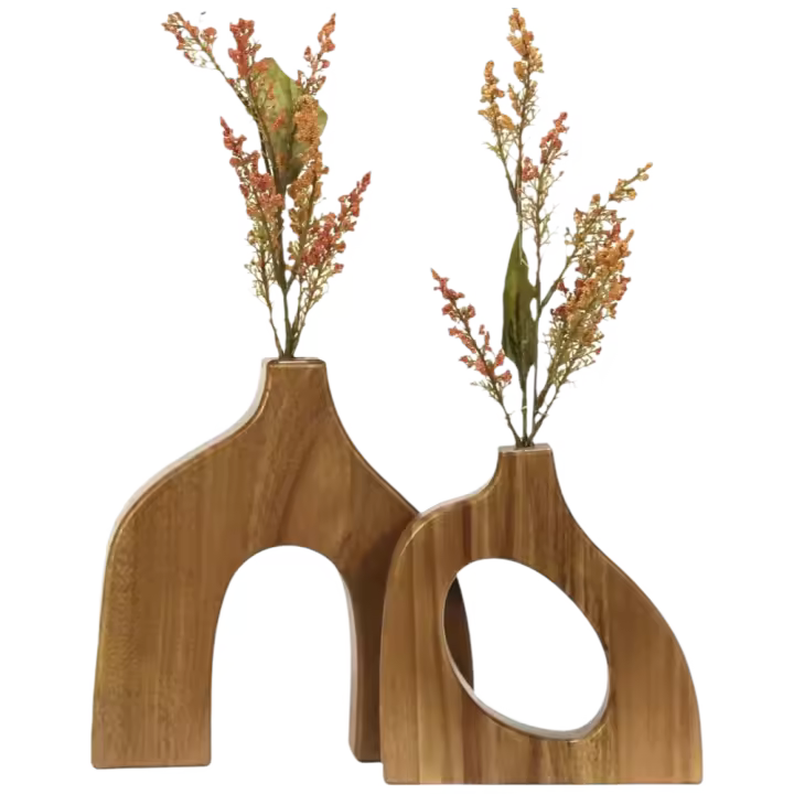 Juego de Jarrones Decorativos de Madera Paquete de 2 Ideal para Mesas, Estantes o Manteles - 1