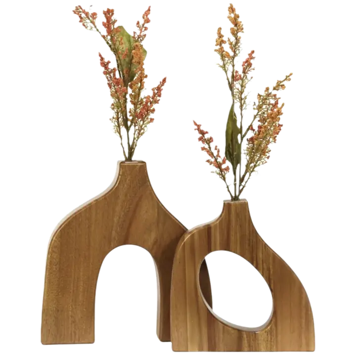 Juego de Jarrones Decorativos de Madera Paquete de 2 Ideal para Mesas, Estantes o Manteles - 1