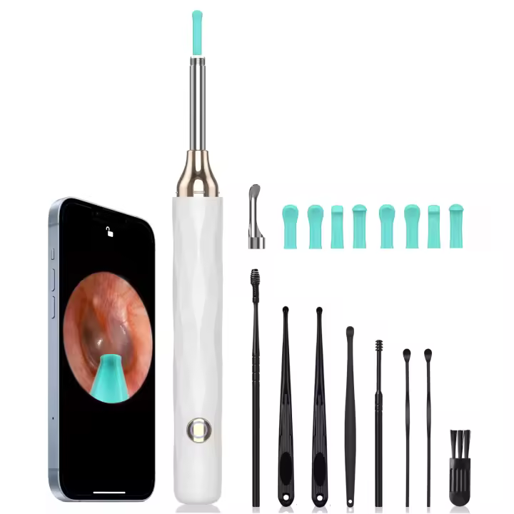 Herramienta de eliminación de cera de oídos, limpiador de oídos con cámara de oído 1080P, kit de eliminación de cera de oídos Visual inteligente con juego de 8 piezas de oreja, 6 luces LED, reemplazo de 8 puntas de oreja, cámara de oreja para teléfono - 1