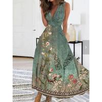 Vestido de verano sin mangas para mujer, vestido estampado con cuello en V, moda femenina - details 1