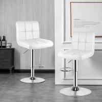Taburete de Bar Juego de 2, Taburetes Altos de Cocina, Silla de Bar de Cuero Sintético Regulable en Altura con Respaldo y Reposapiés, Giratorio en 360 ° , para Cocina, Mostrador, Bar, Blanco - details 5