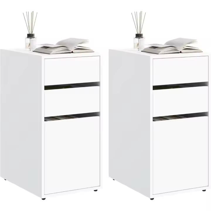 Mesita de Noche con 3 Cajones de 2 Tamaño,Mesa Auxiliar 30x40x60 cm, Mesita Blanca para Cama, Cómoda con Espacio de Almacenamiento, para Dormitorio, Salón y Estudio, NTS17ws-2 - 1