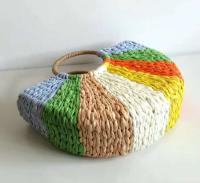 Artículo vendedor caliente azul verde multicolor tejido a mano raya ratán verano mano playa bolso de mano para mujer de moda - details 3