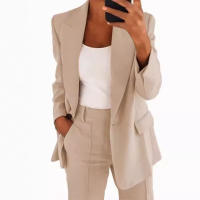 Conjunto de traje de dos piezas para Mujer, moda de Mujer abrigo pantalón set primavera verano traje de solapa - details 7