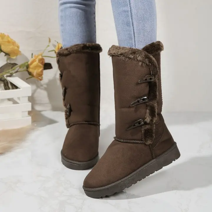 Botas cortas con cordones planos para exteriores, nieve cálida para mujer, otoño e invierno - 1