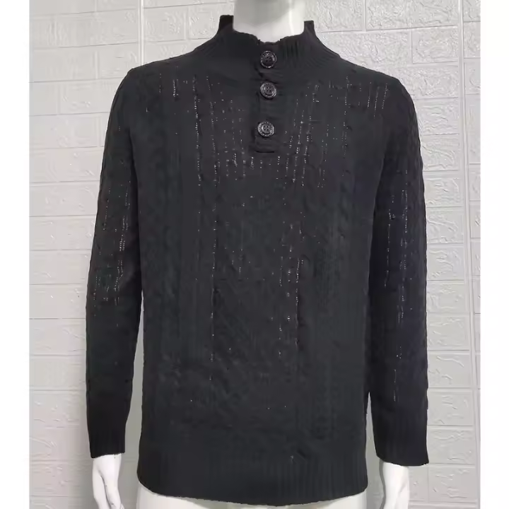 Suéter de punto de manga larga para hombre, cuello medio alto, color sólido, otoño e invierno, nuevo, 2024 - 1