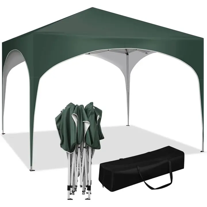 Gazebo Party Tent Gazebo emergente impermeable, protección solar, tela Oxford y estructura de metal 3x3m verde - 1