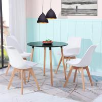 Juego de Mesa de Comedor y Sillas, 1 Mesa Redonda de 80 cm + 4 Sillas Blancas, de Diseño Nórdico - details 90