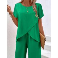 2025 Verano Nuevo Europa Y Los Estados Unidos Las Mujeres De Dos Piezas De Manga Corta Jersey De Cuello Redondo Flojo Traje Casual Irregular - details 3