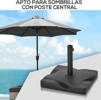 Base de sombrilla de jardín de 20 kg apta para diferentes diámetros de poste Φ35 mm, Φ38 mm, Φ48 mm, rellena con cemento estable, ruedas incorporadas, negro - details 2