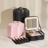 Estuche De Maquillaje Portátil Con Espejo Y Divisores Ajustables En 3 Colores Organizador Impermeable Para Cosméticos Regalo - details 0