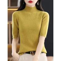 Suéter de mujer, jerséis de punto para primavera y verano, camisas ajustadas con cuello alto, jerséis de punto suaves de manga corta - details 7