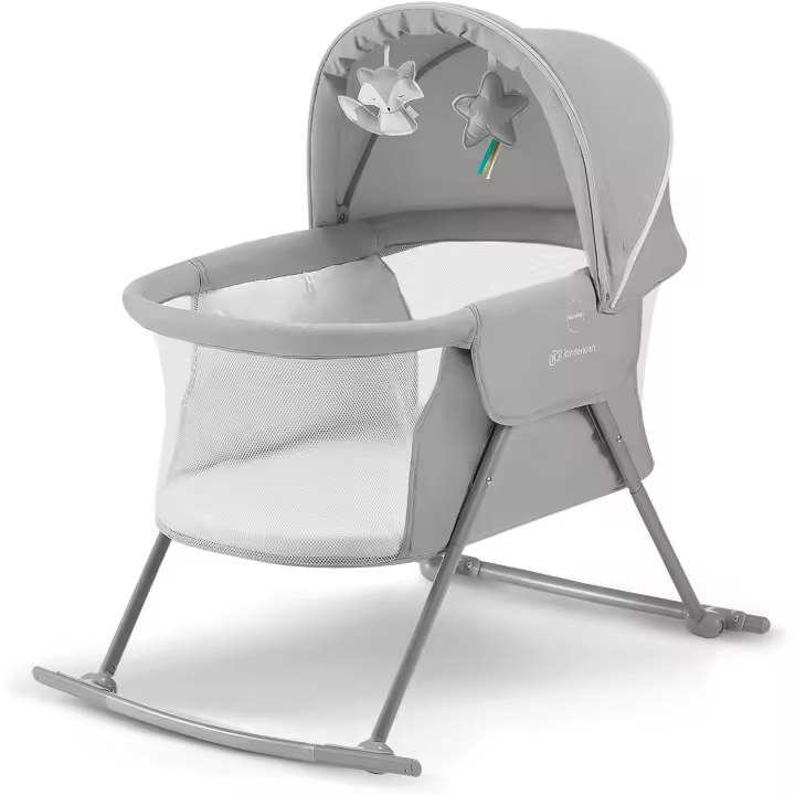 Cuna mecedora bebé con colchón 3 en 1, Cuna de viaje, Plegable en 5 segundos, Mosquitera, incluye 2 juguetes y Bolsa de viaje, Buena Circulación de Aire, Gris - 1