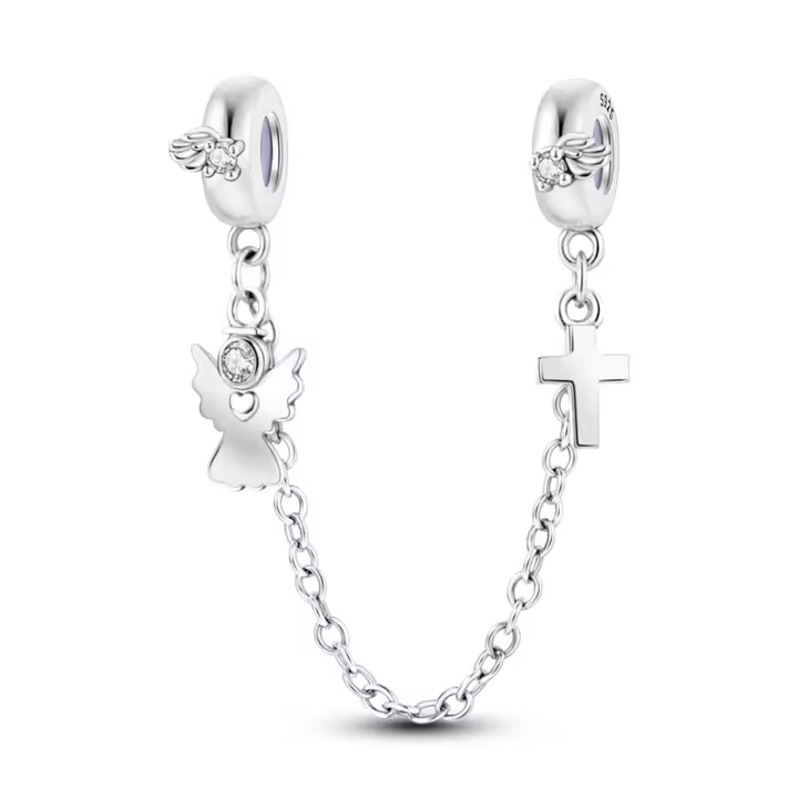 Pulsera de cadena de seguridad en forma de cruz de plata con cuentas de joyería para mujer USTE DIY - 1