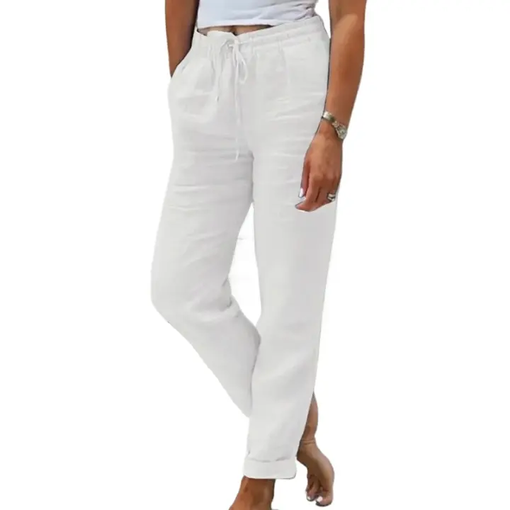 Pantalón casual de mujer o puro algodón, cintura elástica. - 1