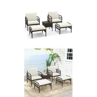 Conjunto de Muebles de Jardín 3 Piezas, 2 Sillones de Polirratán y 1 Mesa con Tablero de Cristal, Juego de Bistro con Cojines, Mesa y Silla para Terraza, Jardín, Patio - details 16
