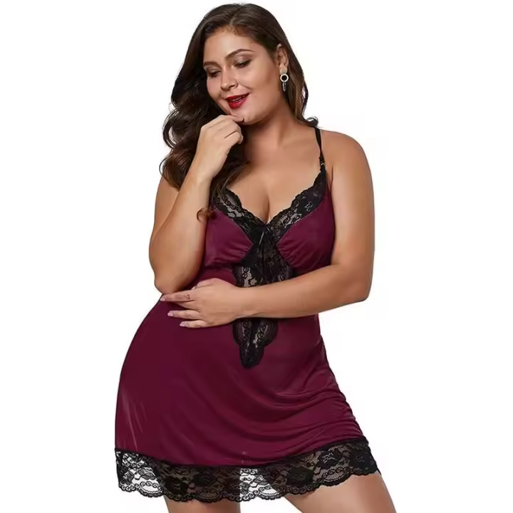 Camisola delgada de gran tamaño para mujer, conjunto de lencería sexy de satén Ence, ropa de dormir para mujer, ropa para el hogar - 1