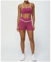 Pantalones cortos de yoga en forma de V con parte inferior deportiva de entrenamiento con cintura cruzada y contraste de color Fiess para mujer - details 4