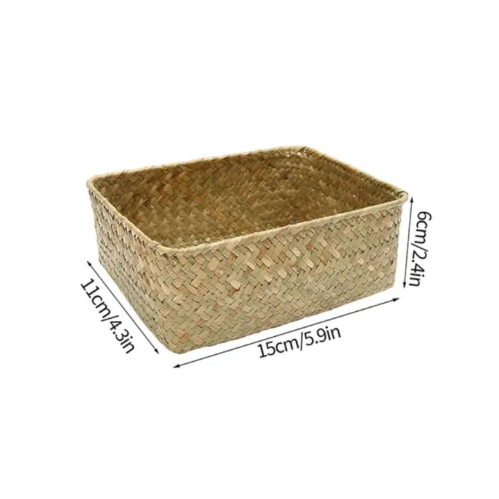 Contenedor de almacenamiento de cosméticos finos, cesta de mimbre de paja tejida para Picnic, algas marinas, 1 unidad - 1