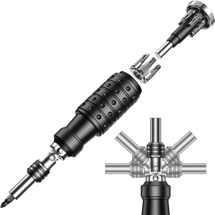 Juego de destornilladores de trinquete multiusos portátiles, 13 en 1, cabeza giratoria de 180 ° y extensiones - 1