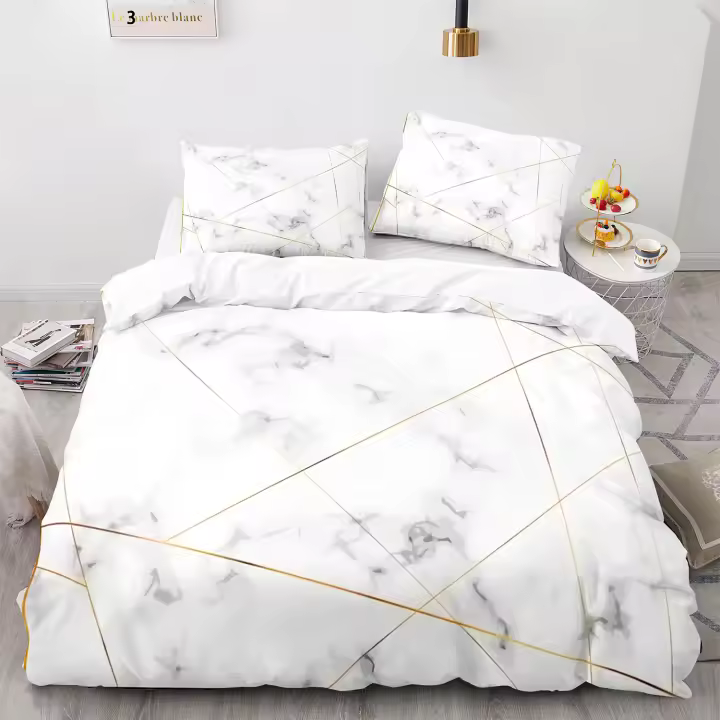 Juego de Ropa de Cama de Mármol Abstracto de Oro Blanco Tamaño de Cama Twin Queen - 1
