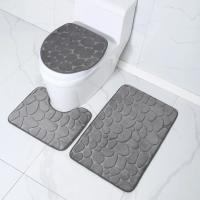 Juego de cubierta de asiento de inodoro, alfombrilla de baño, alfombra de suelo para cuarto de ducha, felpudo absorbente antideslizante, guijarros, decoración de bañera, 3 piezas - details 1